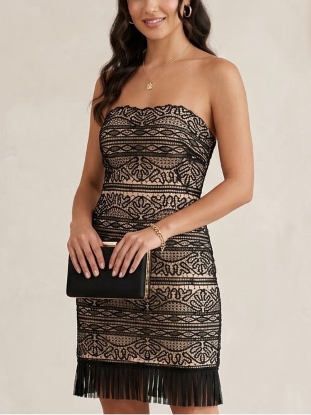 NWT Black Ivory Floral Lace Fringe Cocktail Dress Coquette Formal Wedding Party